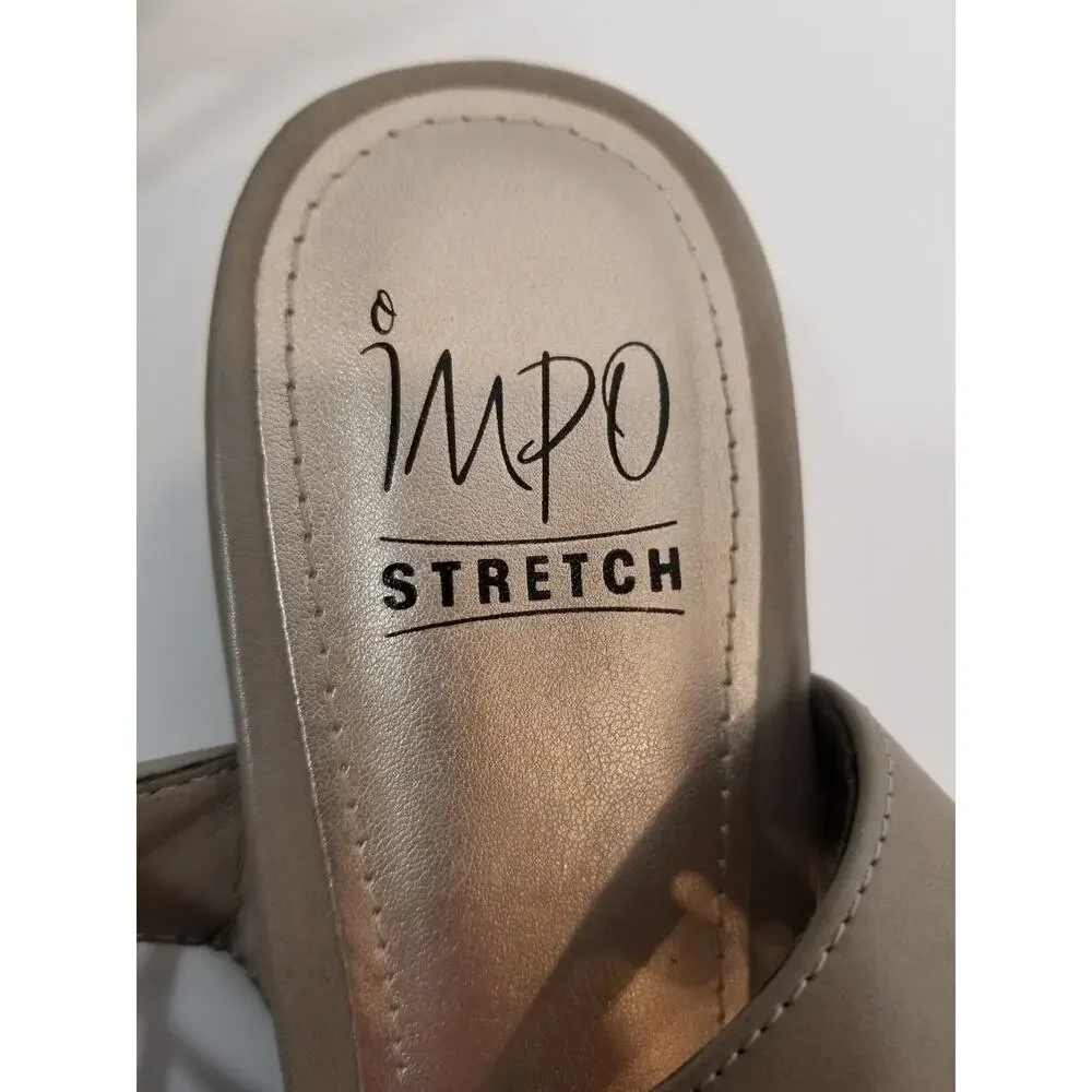 Impo Stretch Reaction Taupe Gray Low Wedge Heel Slingback Elastic Sandals 7.5